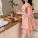 Women Sweet Floral Pajamas Female Summer Set Lace Princess Short-Sleeved Shorts Homewear Ladies Kawaii Soft Nightwear Loungewear