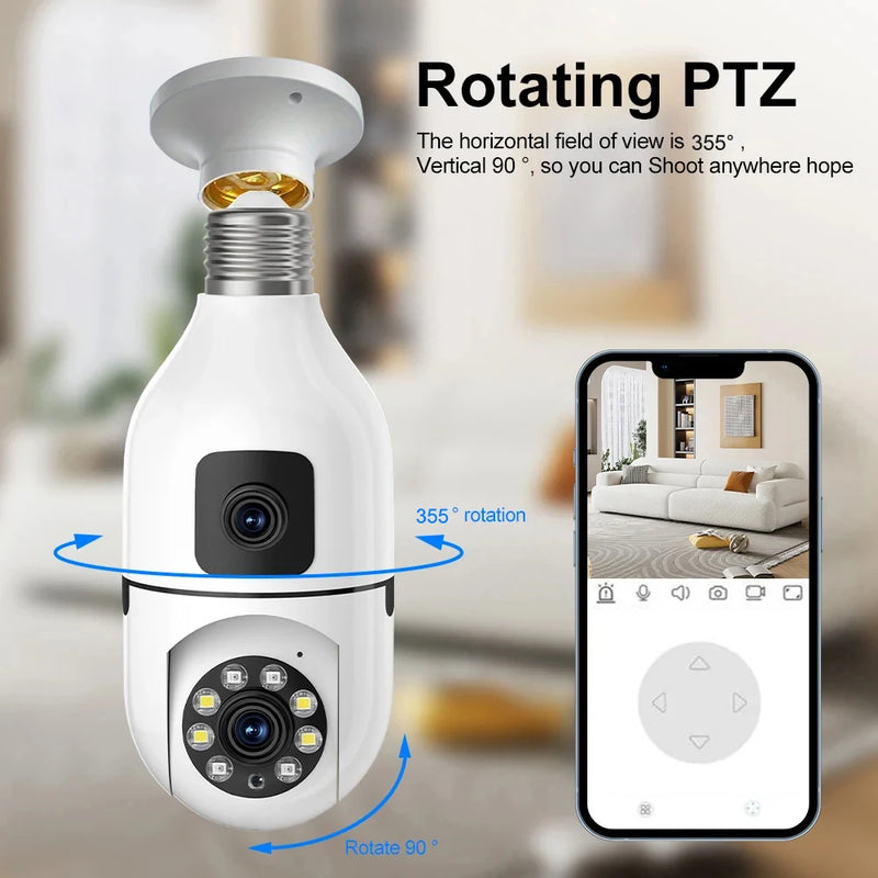 5MP E27 Bulb WiFi Camera Dual Lens Indoor Surveillance Human Tracking Wireless Two-Way Audio Cameras Night Vision IP Camcorder