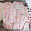 New Autumn Cherries Pajama Sets for Women Faux Cotton Outfits for Women Soft Lapel Cardigan 2 Piece Set Sweet Cute Women Pajama