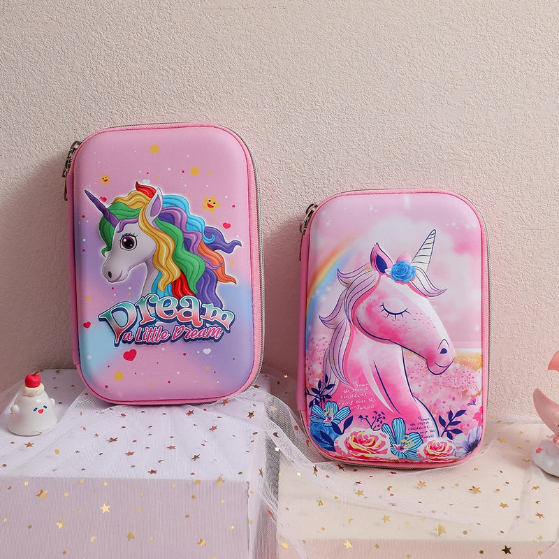 Cartoon EVA Pen Box Children's 3D Unicorn Stationery Box Large Capacity Primary School Pencil Storage Box Girls' Pencil Bag