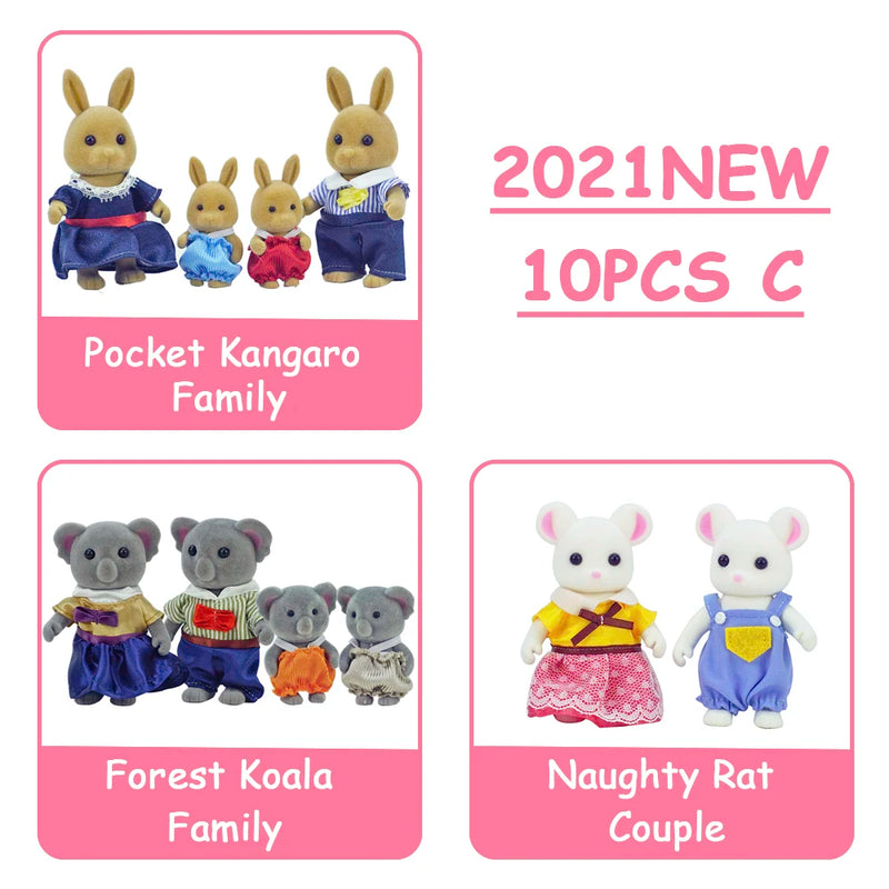 Easter Bunny 10-18Pcs Forest Family Miniture Animals Doll Toy Simulation 1:12 Reindeer Panda Figure Girl Dollhouse Birthday Gift