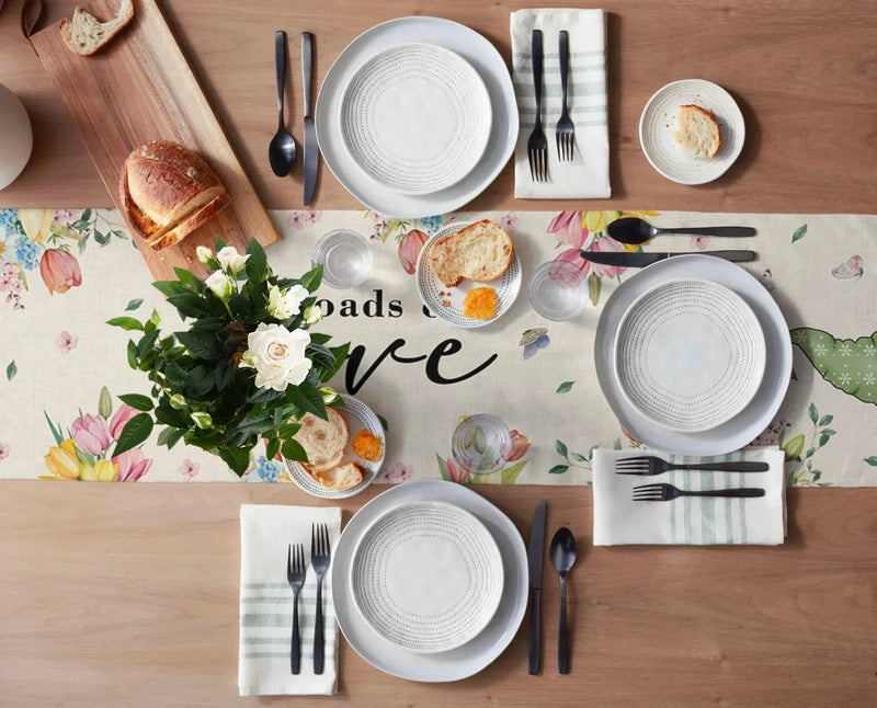 Spring Easter Tulip Gnome Linen Table Runners Holiday Party Decor Farmhouse Kitchen Dining Table Runners Easter Decoration 2024