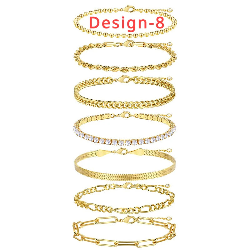 14K Gold Plated Stainless Steel WATERPROOF Layering Bracelet for Women Teen Girls, Dainty Summer Beach Boho Beaded Bracelet Set