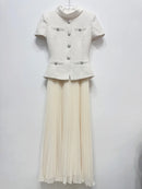The Portrait | Tweed Patchwork Pleated Midi Dress