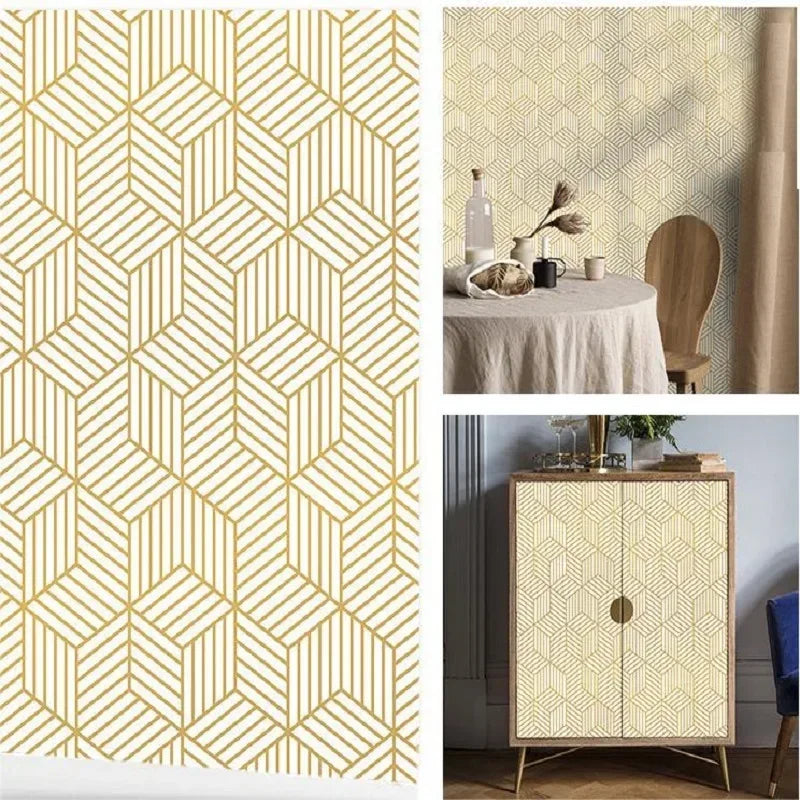 Golden Geometric Pattern Decor Wallpaper for Home Decor Vinyl Self Adhesive Waterproof Wall Stickers for Living Room Refurbish