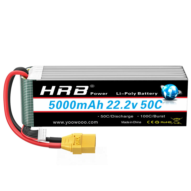 1/2PCS HRB 22.2V 5000mah Lipo Battery 6S Lipo Drone Battery 50C XT90 EC5 Connector for RC Quadcopter Helicopter RC Car Monster