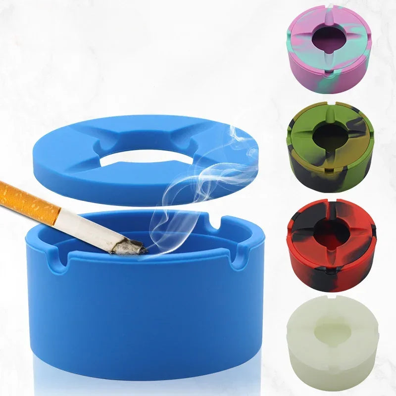 Eco-Friendly Silicone Soft Round Ashtray Ash Tray Holder PLuminous Portable Fluorescent Ashtray Anti-Scalding Cigarette Holder