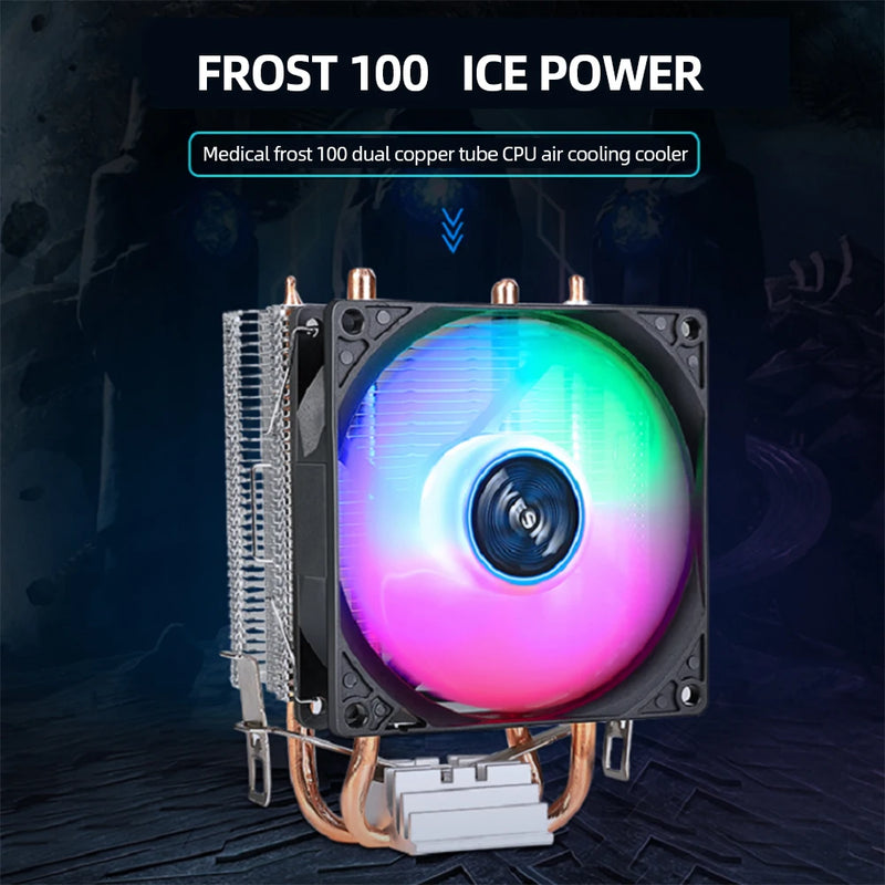 RGB CPU Cooler Radiator 2 Heat Pipe 9cm Cooler Fan Hydraulic Bearings Colorful Light Effect Computer Accessories for INTEL AMD
