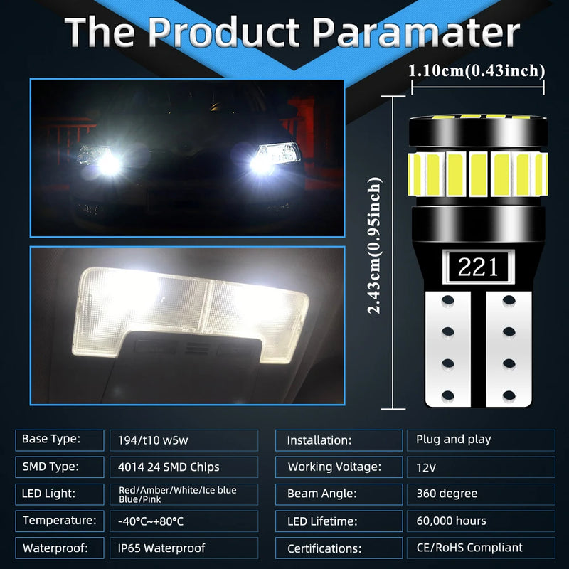 2x W5W T10 21SMD Led Bulbs Canbus Car Interior Light Bulbs Parking Position Lamp Map Dome Reading Lights