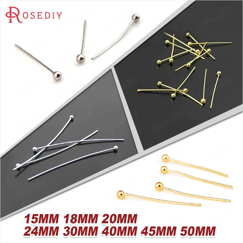 200PCS Length 14MM to 50MM thickness 0.5MM or 0.7MM Brass Ball Pins Connect Beads Pins Diy Jewelry Findings Accessories