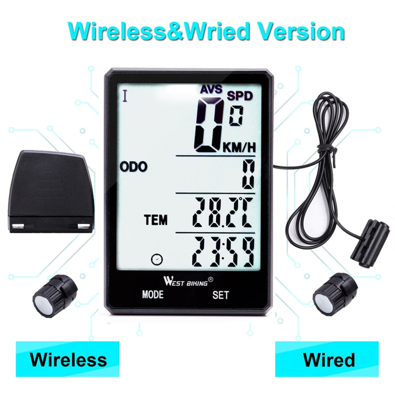 WEST BIKING Wireless Bicycle Computer Backlight Waterproof Cycling Speedometer Mechanical Magnet Speed Sensor Bike Odometer