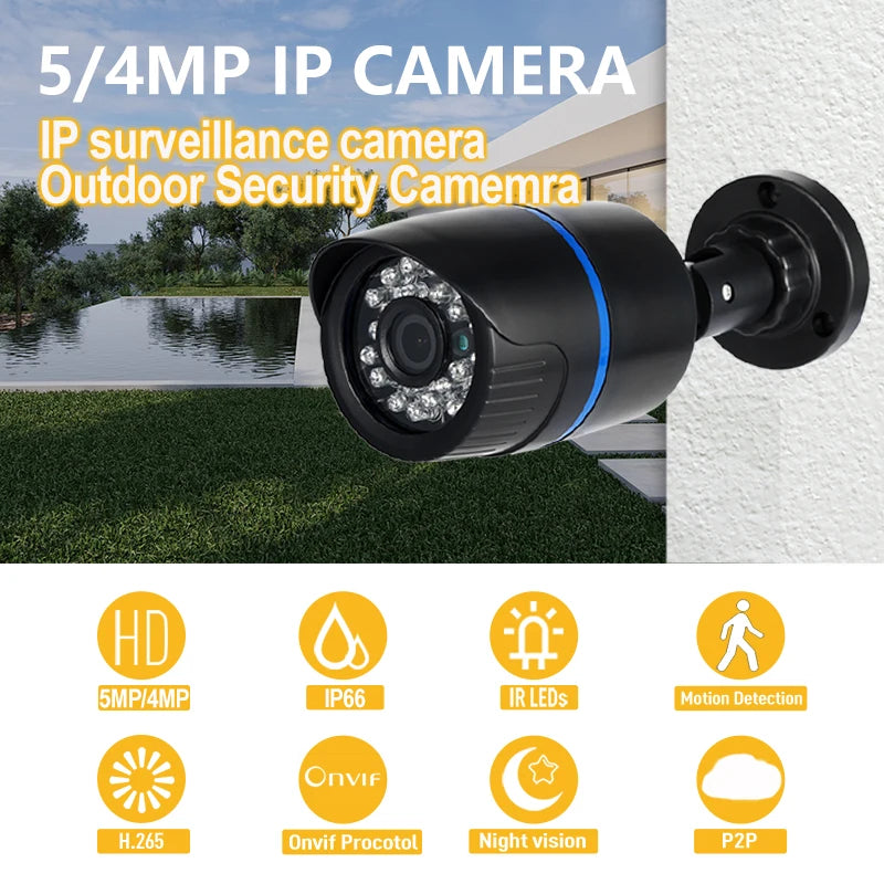 REVOTECH 5MP IP65 Waterproof Bullet Outdoor POE Camera, IP surveillance camera 4MP, 24Pcs IR LED, Security Night CCTV System Cam