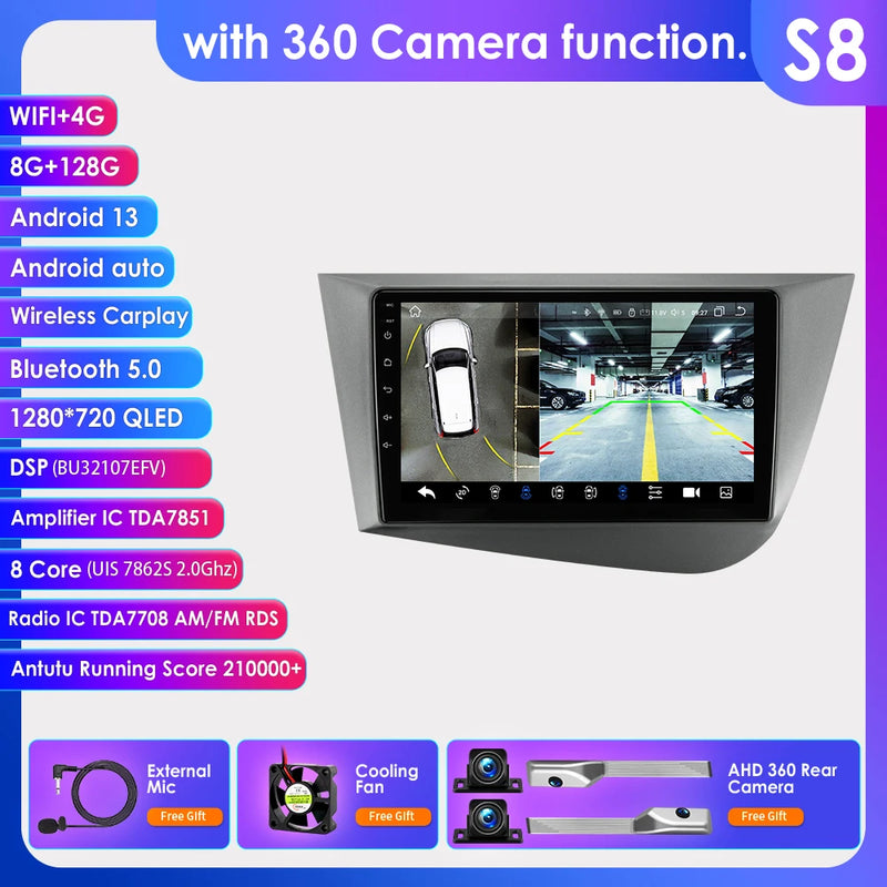 8G 128G Android 12 Mulitmedia player For Seat Leon Mk2 2005-2012 Car radio Stereo Carplay GPS navi Audio 7862 Octa Core headUnit