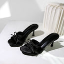 Sweet Bow Slippers for Women 2025 New Summer Thin Heel Flip-flops Versatile Pointed Toe Open Toe High Heel Cool Mop