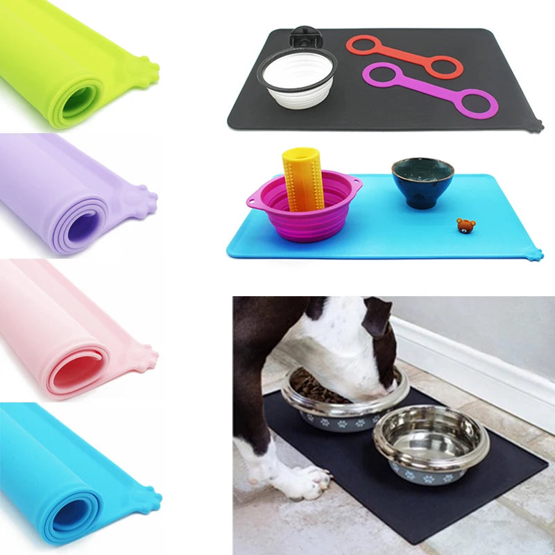 Silicone Waterproof Pet Mat For Dog Cat Pet Food Pad Pet Bowl Drinking Mat Dog Feeding Placemat Portable Outdoor Feeding