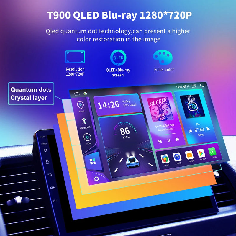 EKIY T900 8G 128G Universal Car Radio Multimedia Bru-ray QLED Navigation GPS Stereo Android Auto Carplay BT 2 din DVD Head Unit