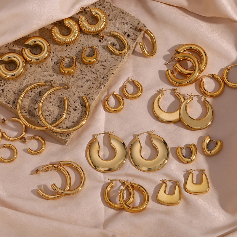 Dream Hoops! Waterproof Anti-allergenic 18K Gold Plated Stainless Steel Hoop Earrings For Women Oversize Small Loop Earring