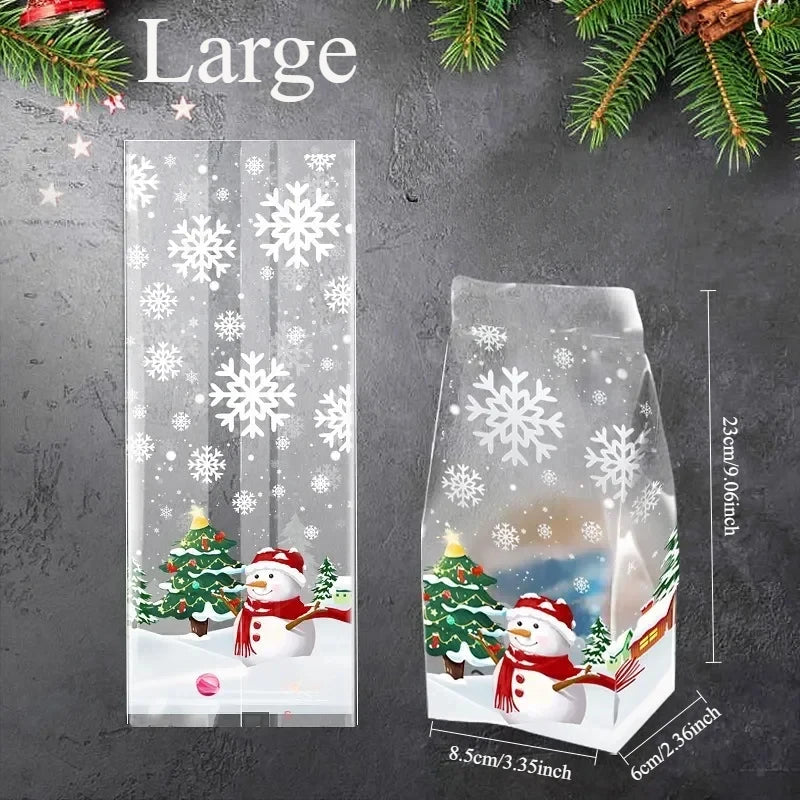 50pcs Christmas Snowman Transparent Candy Bag Gifts Cookie Baking Packaging Bags Xmas Winter Party Decoration New Year