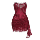 Talenza Women's Sexy Lace Dress Solid Color Sheer Patchwork High Waist Lace Dress Elegant Printed Strapless Slim Evening Dress