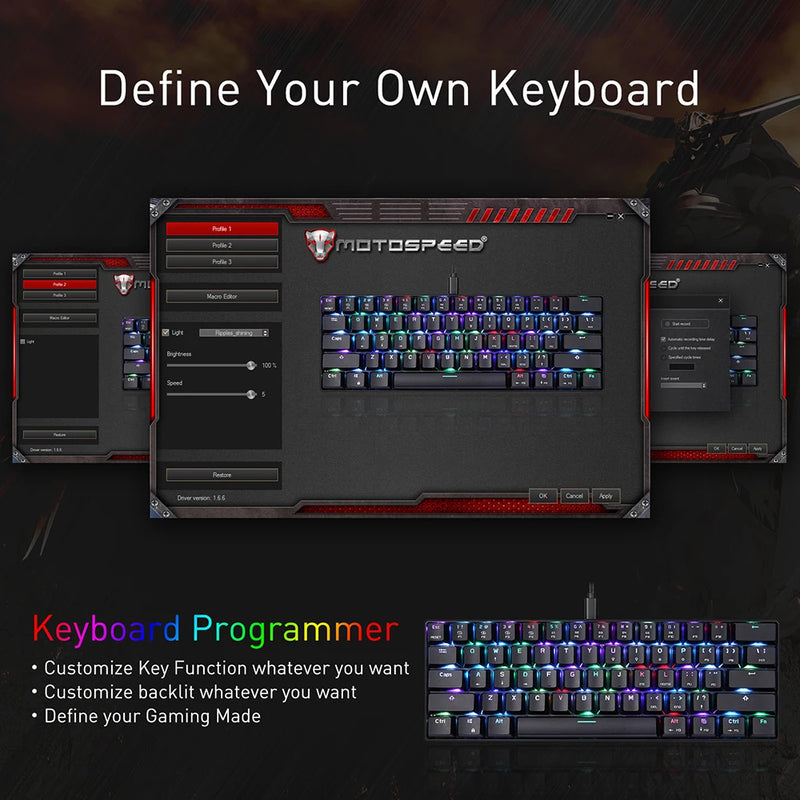 Motospeed CK61 Mechanical Keyboard 61 Key RGB Backlit Wired Office Gaming Computer Keyboard Red Switch Drive For Android Windows