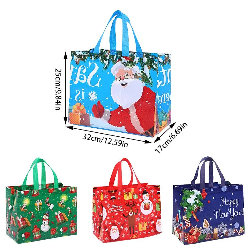 4Pcs Christmas Non-woven Fabric Bags Snowman Santa Claus Gifts Candy Packing Bags Christmas Cookie Snack Decoration Bags