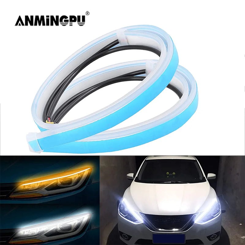 ANMINGPU 1pair Sequential DRL LED Strip Turn Signal Light Yellow Bright Flexible Drl Led Daytime Running Light for Car Headlight