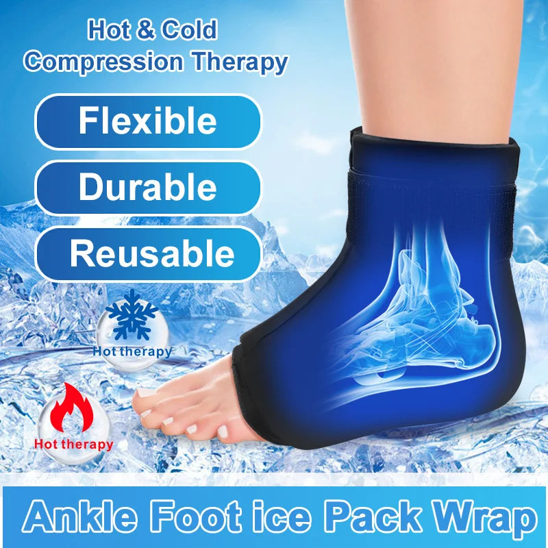 Ankle Foot Ice Pack Wrap For Injuries Reusable Gel Hot Cold Therapy Compression Sleeve Achilles Tendonitis Sprained Pain Relief