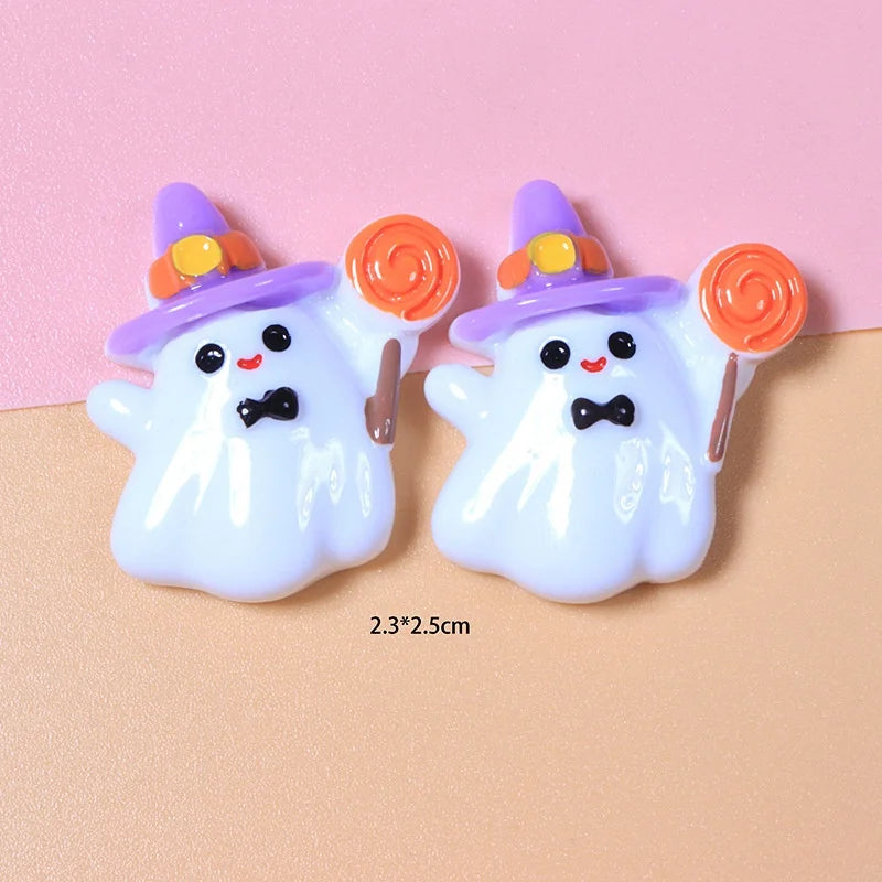 10Pcs New Cute Resin  Mini Halloween Collection Flat Back Manicure Parts Embellishments For Hair Bows Accessories