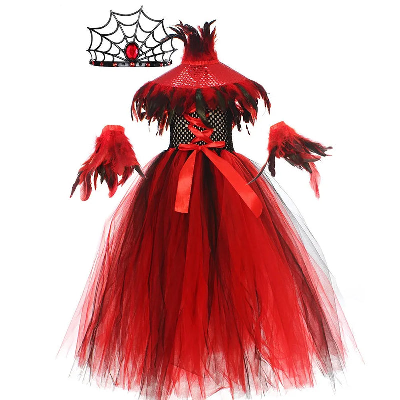 New Halloween Vampire Costume for Girls Devil Witch Gothic Puffy Mesh Clothes Demon Vampires Queen Cosplay Carnival Party Dress