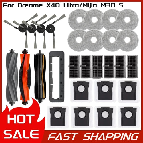 For Dreame X40 Ultra Accessories Main Brush/Cover Side Brush Hepa Filter Mop Dust Bag Dreame X40 Pro/S30 Pro Ultra Spare Parts