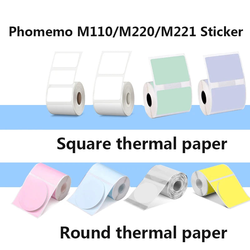 Phomemo M110/M200 Portable Label Printer Thermal Paper Self-Adhesive Sticker Transparent Round Square Barcode Tag Sticky Notes