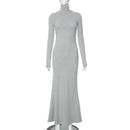 Cryptographic Fall Winter Turtleneck Elegant Long Sleeve Maxi Dress Outfits for Women Casual Fashion Bodycon Dresses Vestido