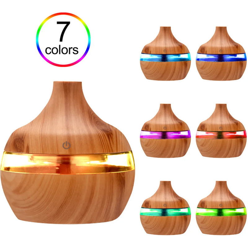 300mL Aroma Essential Oil Diffuser Wood Grain Desktop Air Humidifier Aromatherapy Purifier Mist Maker for Office Home
