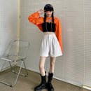 Female Cut Out Crop Top Hoodie Long Sleeve Hooded Pullover Sweatshirt Drop Shoulder Drawstring Hoodie Crop Jumper-Top
