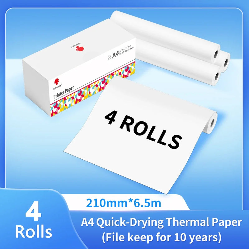 Phomemo Thermal Paper 50/80/110mm A4 Letter Size M08F M832 M834 M835 Printer Quick-dry Continuous Thermal Paper Documents Study