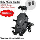 Shookproof Motorcycle Phone Mount Holder & 15W Wireless Charger 30W PD/USB-C Charging Vibration Dampener Anti-Theft Handlebar