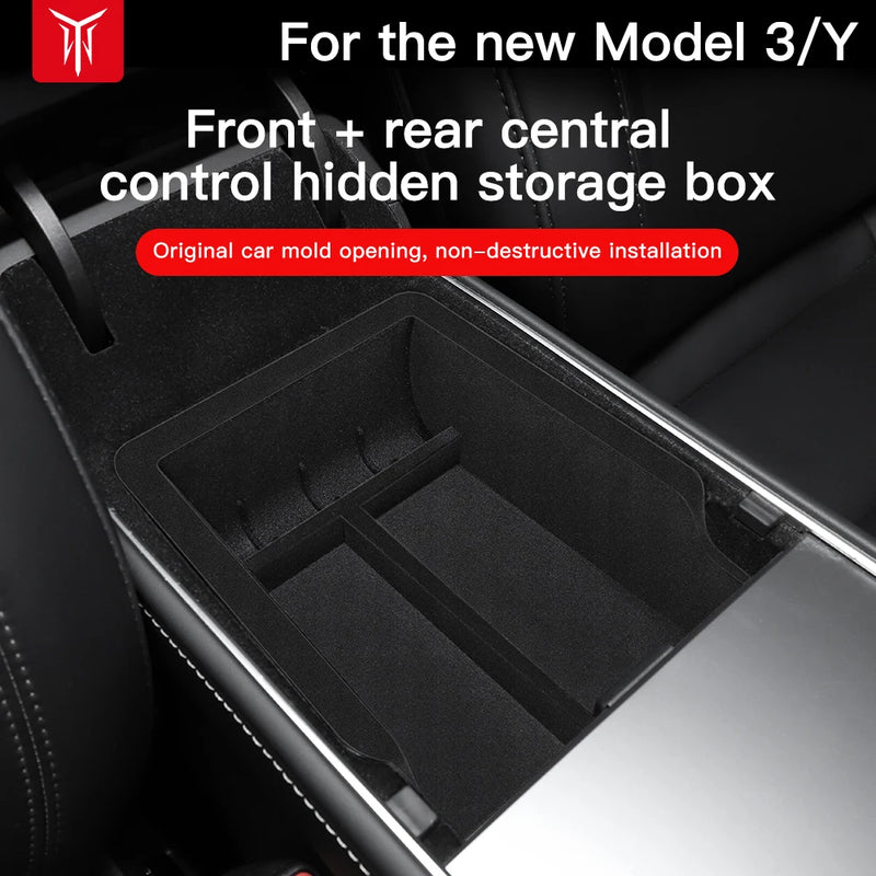 YZ For Tesla Model 3 Medel Y Storage Box Center Armrest Hidden Box Cup Holder Organizer 2023 2022 Car Accessories