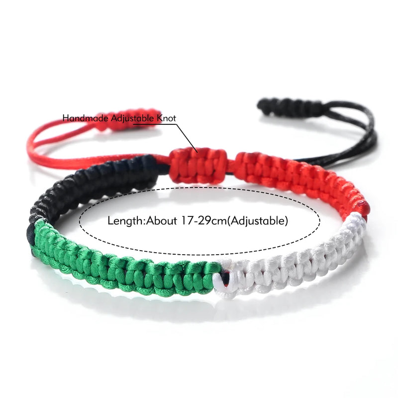 Palestine Flag String Bracelet Red Black White Green Rope Braided Bangle Christmas Gift UAE Kuwait Natural Stone Beads Bracelets