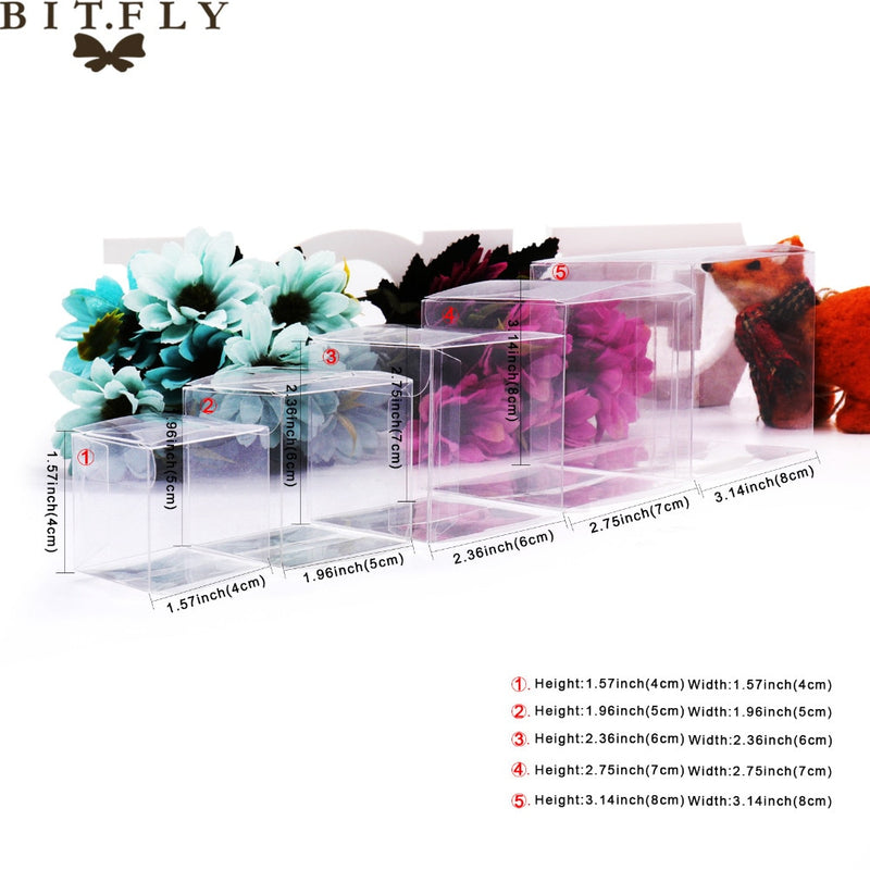 50pcs PVC Clear Transparent Candy Gift Box Birthday Wedding Favor Holder Chocolate Candy Boxes Event Sweet Candy Bags /Jewelry