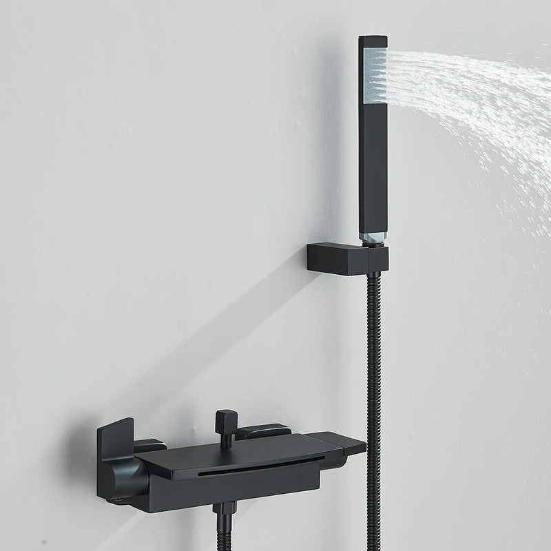 Black Waterfall Bathtub Shower Faucets Wall Mount Shower Mixer Tap Faucets Hot Cold Bath Shower Tap BaRobinet Baignoire