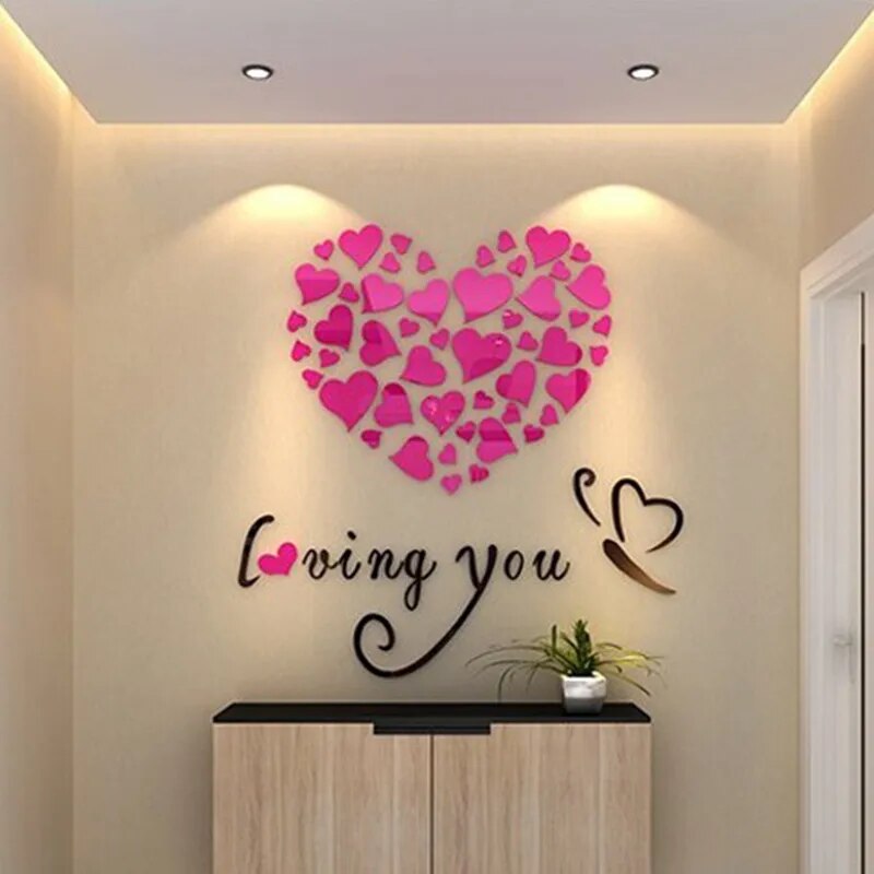 5 Size Colorful Multi-Pieces Love Heart Pattern 3D Acrylic Decoration Wall Sticker DIY Wall Poster Home Decor Bedroom Wallstick