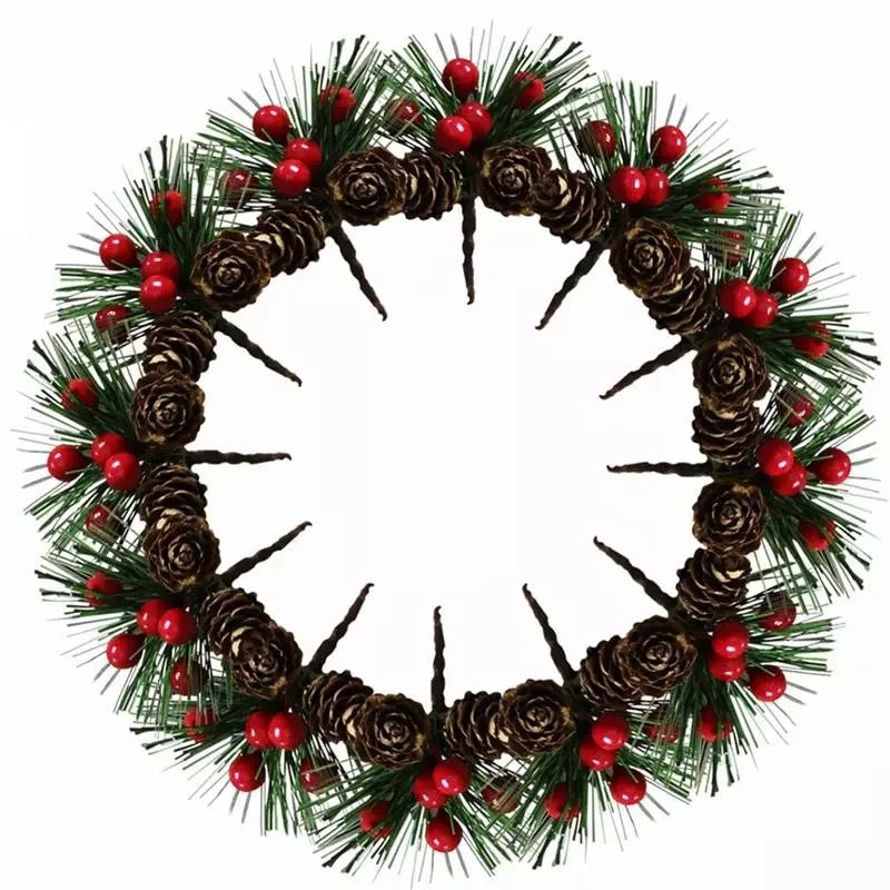 10PC/set Artificial Flower Red Christmas Berry and Pine Cone with Holly Branches Decoration for Home Floral Decor Flower Crafts