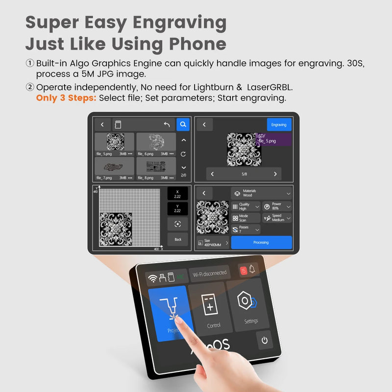 AlgoLaser Alpha 22W Business Laser Cutting Machine 3.5"Touch Screen APP Offline Control, DIY Engraver Tool for Metal/Glass/Wood