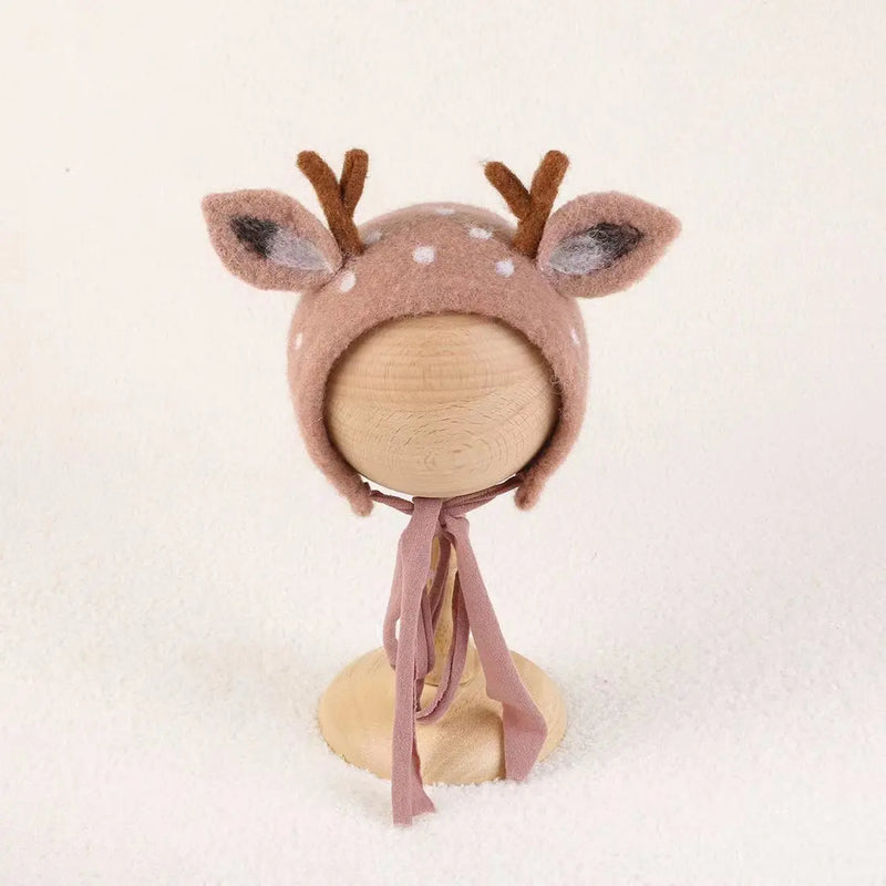 Newborn Wool Felt Fox Flower Bonnet Newborn Photography Props Baby Animal Floral Garden Hat Photo Shoot