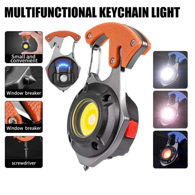 LED Flashlight Portable Multifunctional Mini COB Keychain Lamp USB Rechargeable Work Light Strong Torch Camping Outdoor Lantern