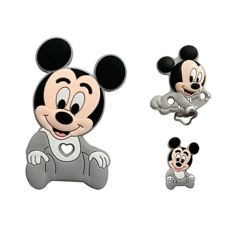 1/3/10pcs Silicone Teether Cartoon Disney Mickey Head Animal Food Grade DIY Baby Teething Teether Toy Accessories Ring