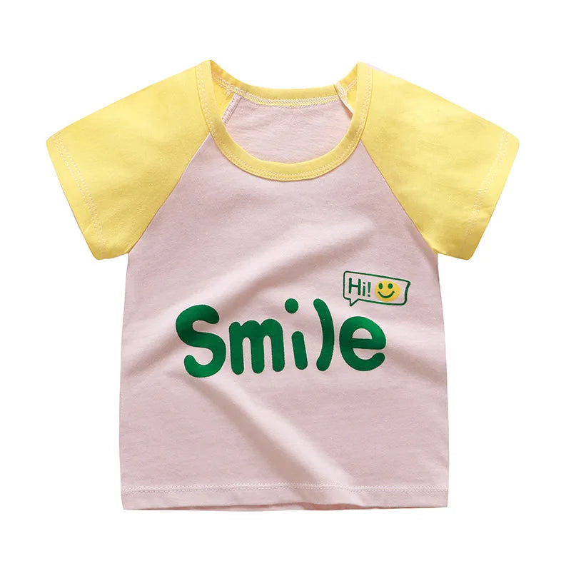 1-6 Years Children Cotton T-shirt Baby Girls Baby Boys Cartoon Short Sleeve Tees Toddler Cute Tops Free Shipping