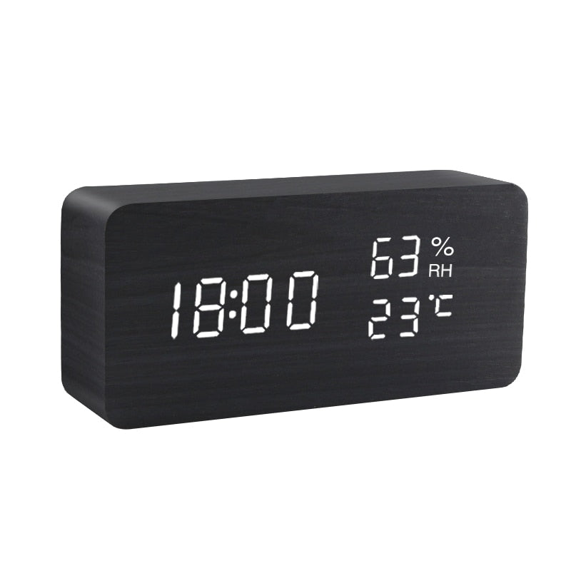 Alarm Clock LED Wooden Watch Table Voice Control Digital Wood Despertador USB/AAA Powered Electronic Desktop Clocks