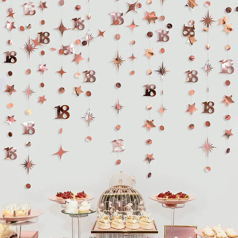 Gold 30th Happy Birthday Party Paper Banners Decorations Number 30 Year Old Circle Dots Twinkle Star Garlands Hanging Backdrops