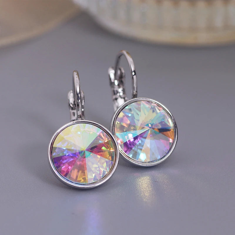 New Trendy Korean Shiny Round Crystal Earrings for Women Classic Engagement Wedding Party Statement Jewelry Gifts